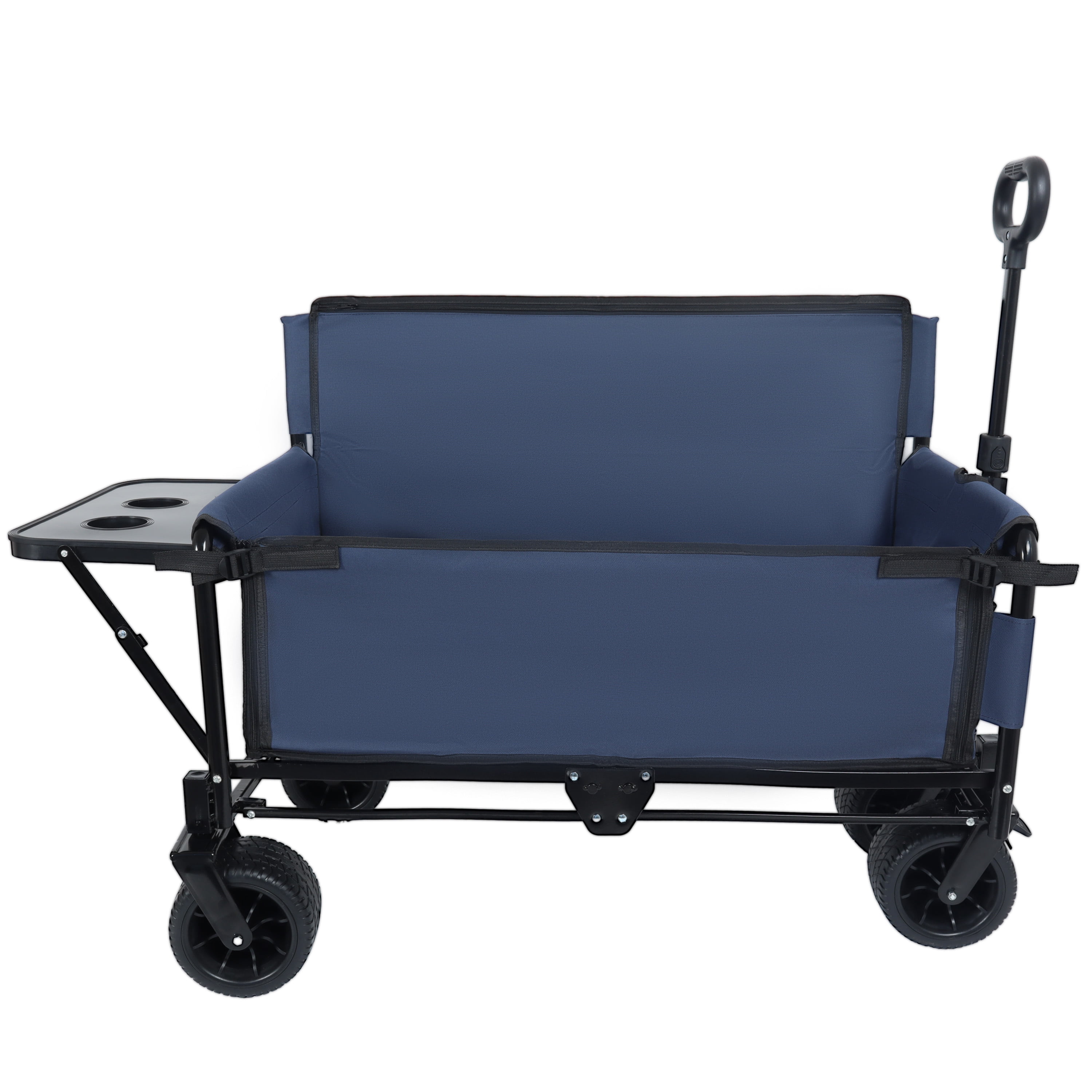 3-in-1 Convertible Folding Wagon Cart with Bench Seat & Rear-Mounted Folding Tabletop - 500lbs Utility Wagon, 180L Capacity All-Terrain Wheels for Camping, Beach, Sports, Garden