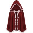 thumbnail image 4 of Velvet Hooded Cape for Women, Lace Trim Short Hooded Cloak with Ribbon Tie, Fairytale Costume Cape for Halloween Christmas Cosplay Party, 4 of 4