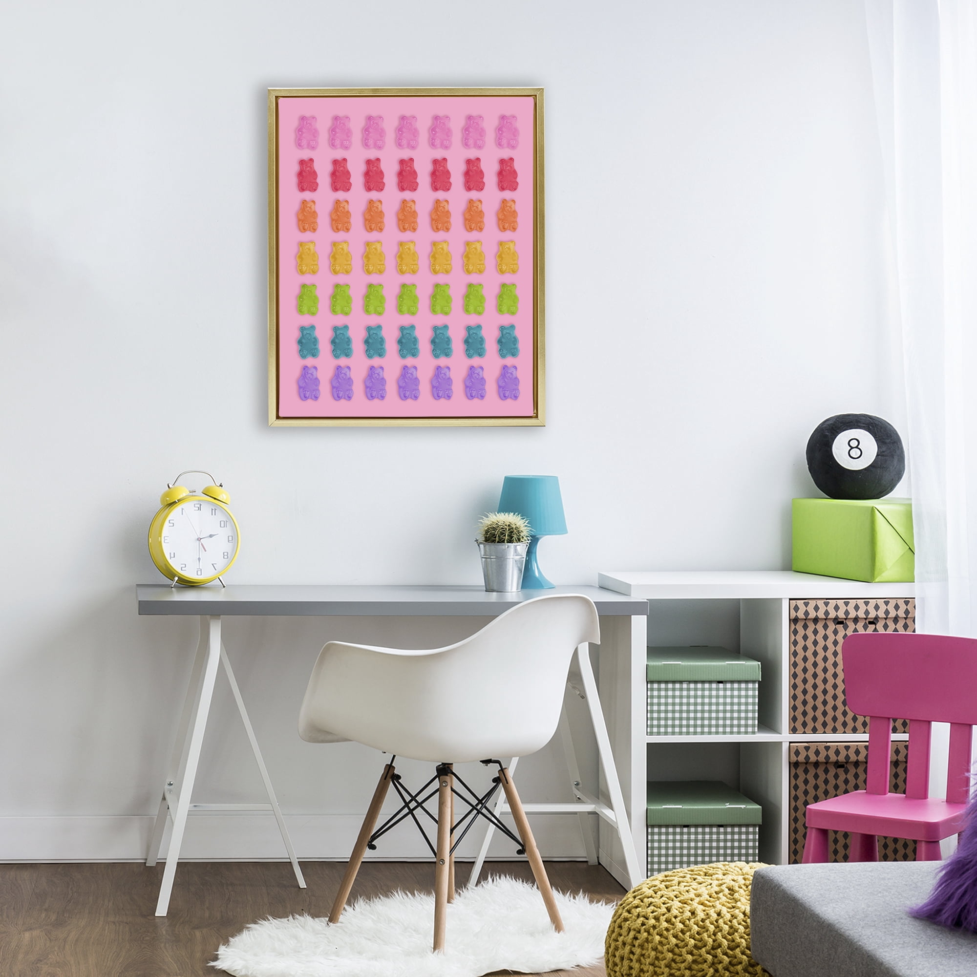 Stupell Industries Rainbow Candy Bears on Pink Gold Framed Floater Canvas Wall Art, design by LISH Creative