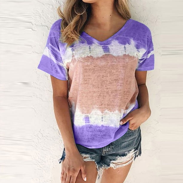 Fiudx Liquidación de Ofertas Flash Moda Mujer Causal V-Cuello Impresión Blusa Manga Corta Camiseta Verano Tops