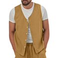 thumbnail image 4 of Defitshape Men's Summer 2 Piece Shorts Set Beach Fashion Comfy V Neck Spring Vest Casual Waist Coat Sleeveless Pocket Yellow Large, 4 of 4