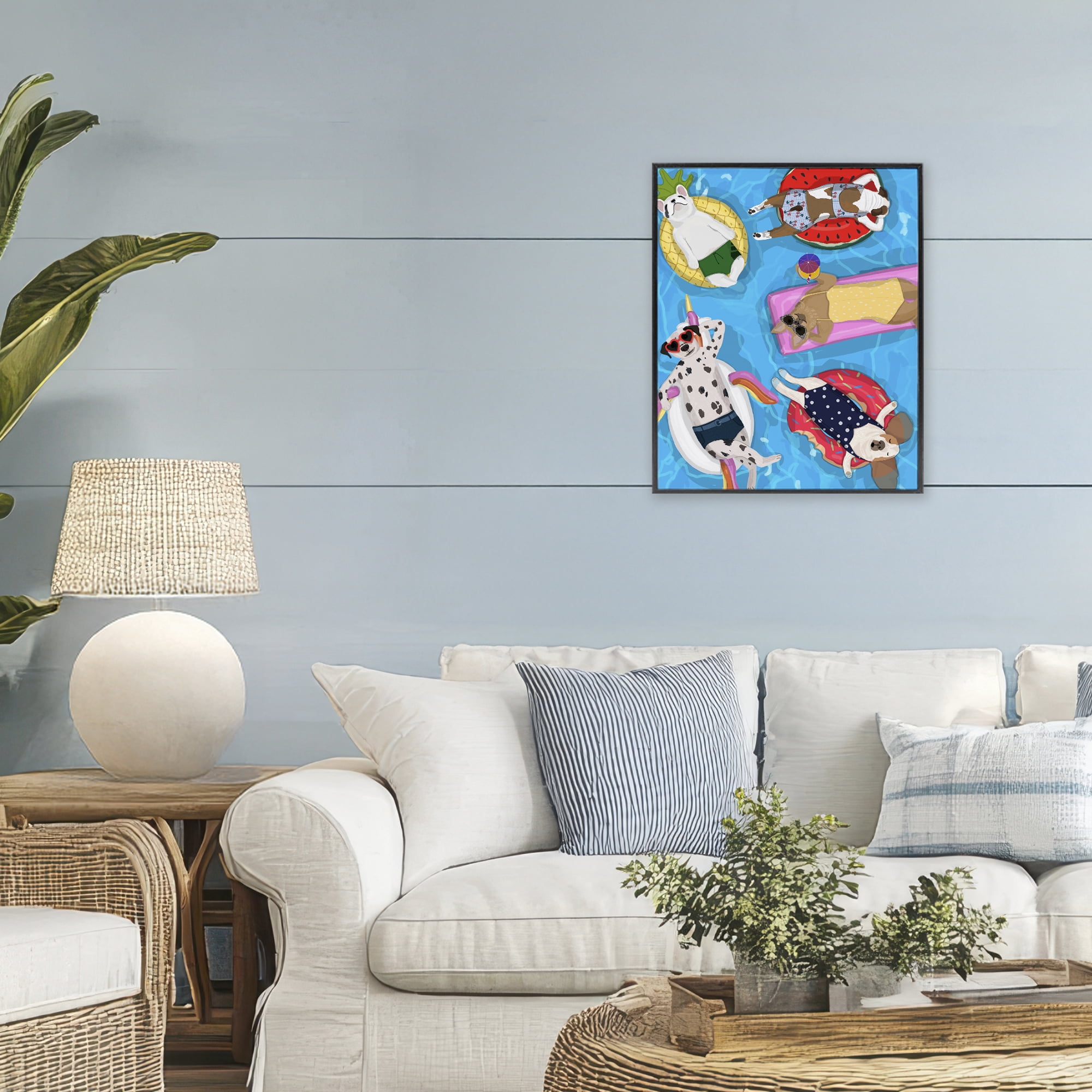 Stupell Industries Summer Sunbathing Dogs Black Framed Giclee Art, design by Hanna Melin