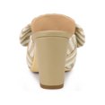 thumbnail image 2 of BLISSFUL STEP Women Stripe Bow Pointed Toe Block Heel Slides Mules Beige 6, 2 of 7