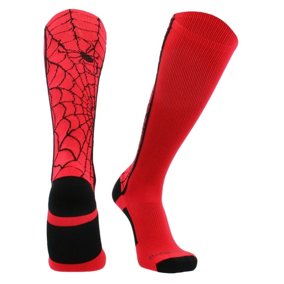 Crazy Spider Web Over the Calf Socks (Scarlet/Black, Large)