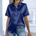thumbnail image 5 of Women's Satin Blouse Tops Shirts Short Sleeve Button Down Solid Color Silk Satin Business Casual Office Work Daily Wear Elegant Dressy 2025 Trendy Regular Fit Shirt Dark Blue B M, 5 of 7