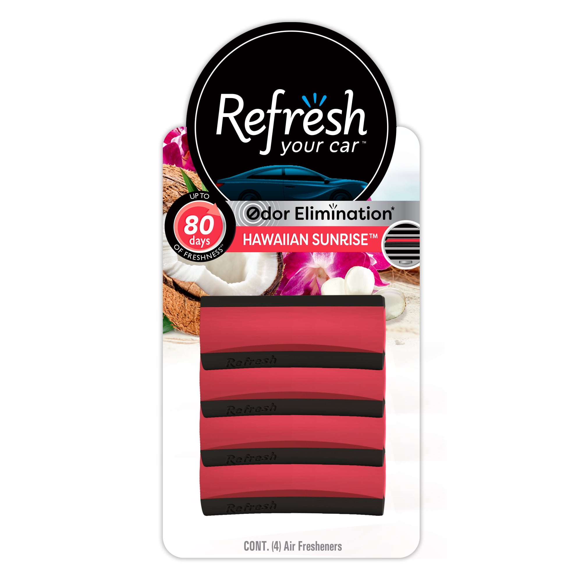 (3 pack) Refresh Your Car! Hawaiian Sunrise Contour Vent Stick Car Air Freshener - 4 Ct