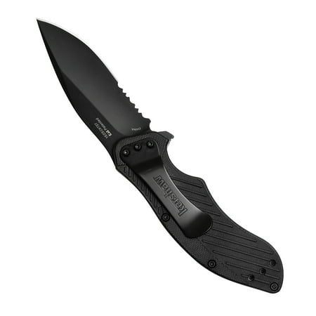 Handle Stainless Steel Liner Lock - Kershaw Clash, Black, Serrated, (1605CKTST); 3.1” Stainless Steel Blade with Black-Oxide Coating; Glass-Filled Nylon Handle with SpeedSafe Open, Flipper, Locking Liner and Reversible Pocketclip; 4.3OZ
