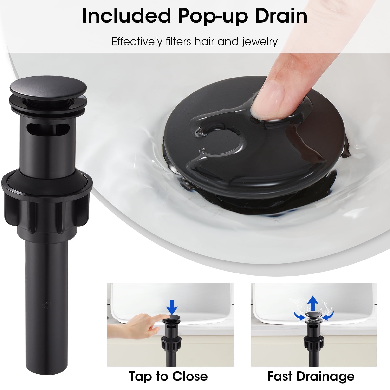 Wowkk Matte Black Bathroom Faucets 9.84" High Spout Tall Basin Faucet, Single Handle Bathroom Sink Faucet with Pop Up Drain and Faucet Supply Lines