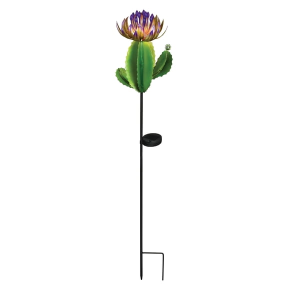 Regal Art & Gift Barrel Cactus Solar Stake - Purple Metal 35.5" Light Lantern