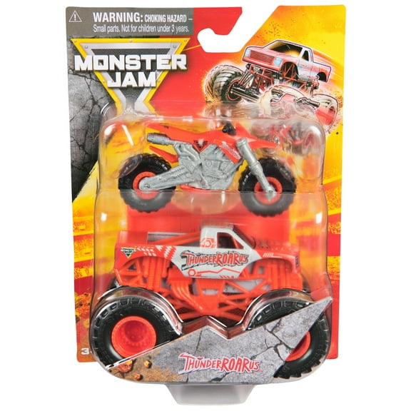 Monster Jam ThunderROARus Monster Truck and Dirt Bike Vehicle 2-Pack, 1:64 Scale