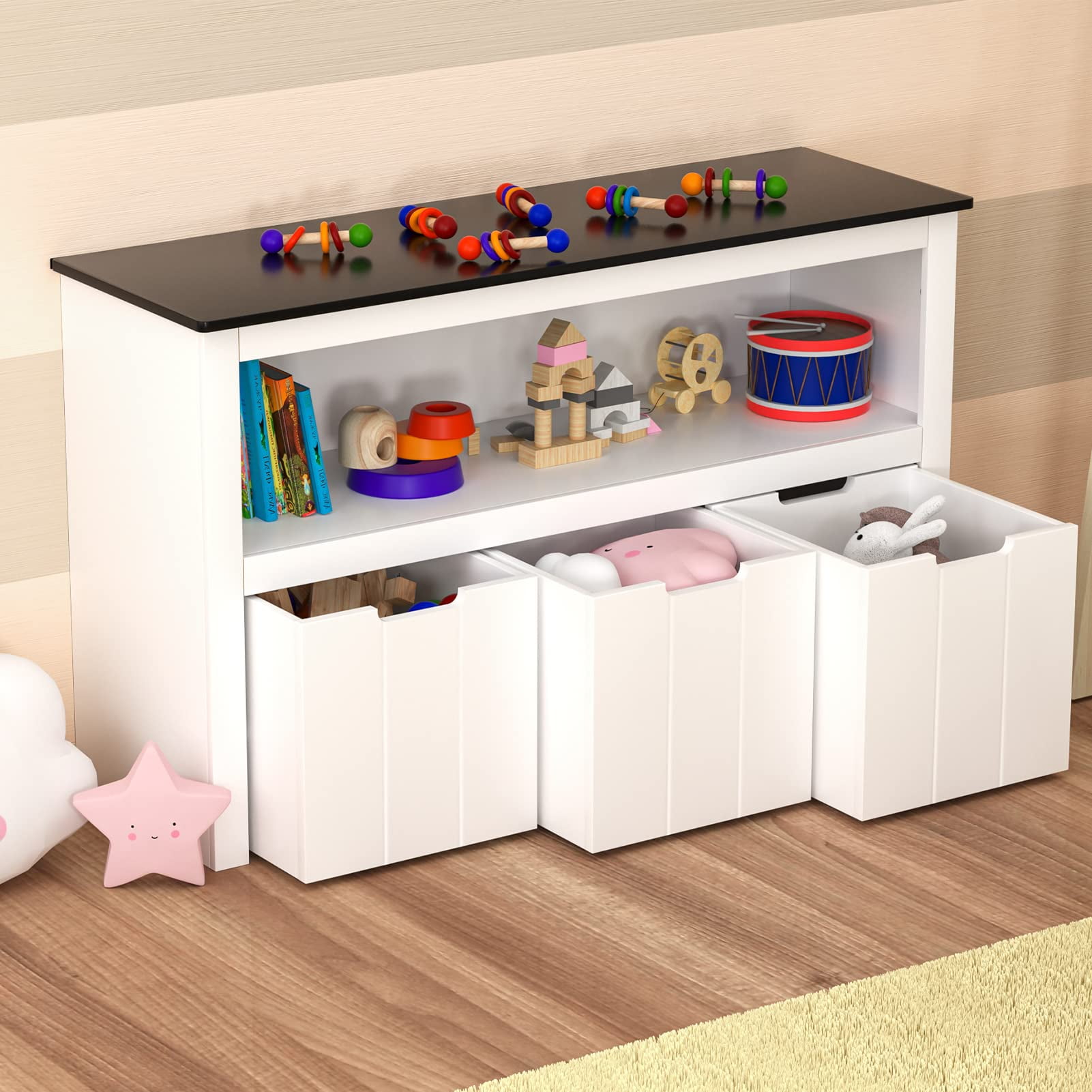 Kids Toy Storage with Bins and Blackboard, Toy Storage with