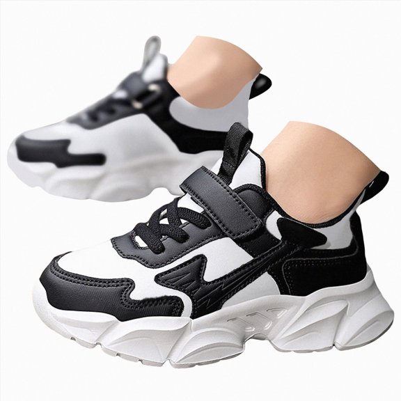 Linfrsh Unisex-Child PU Leather Lightweight Breathable Athletic Running Sneakers for Kids Shoes for Boys Girls (Black,2)