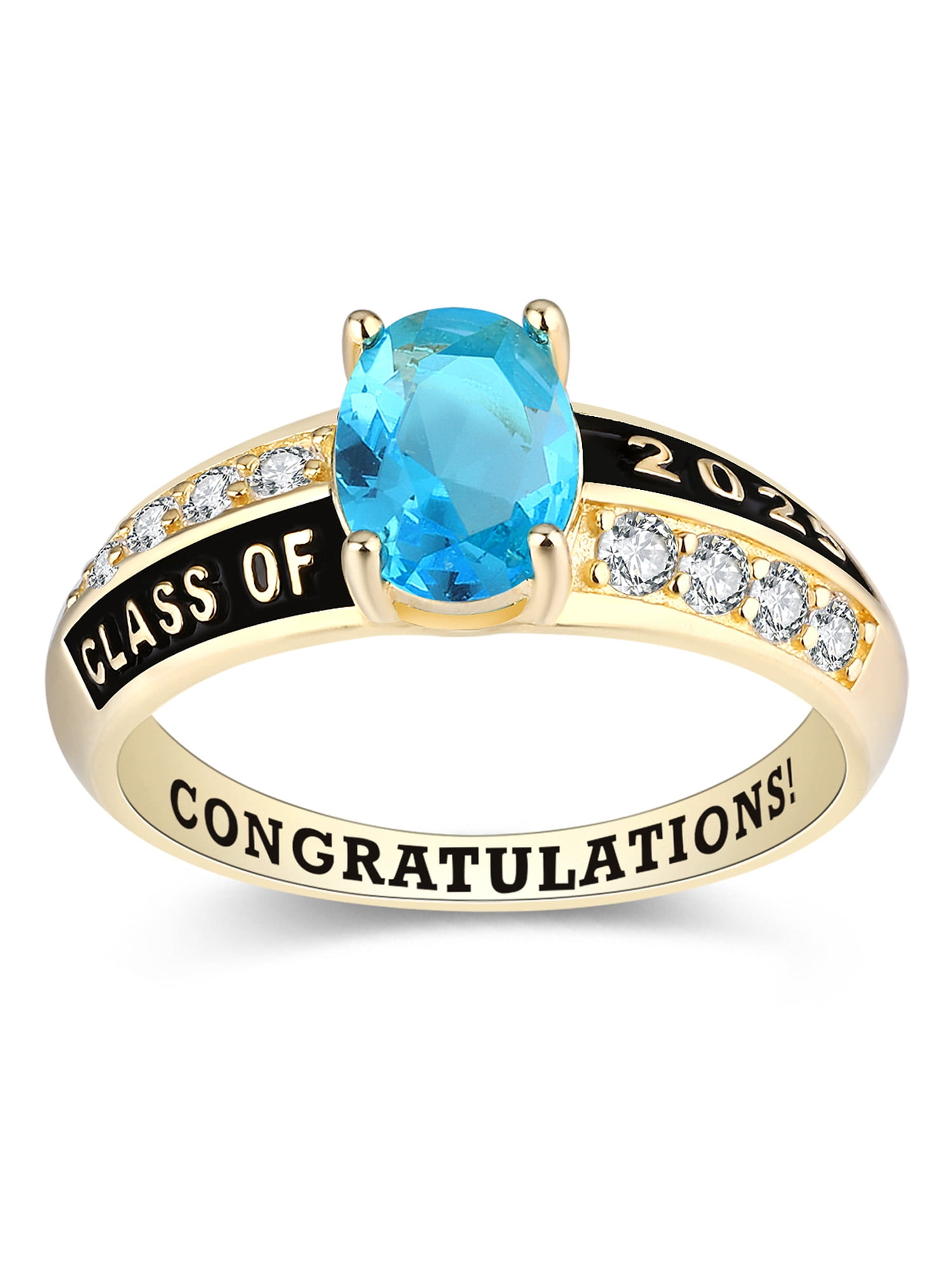 Mementos PJM Custom Women's Class Ring for High School and College-Sterling Silver/Gold-Prestige