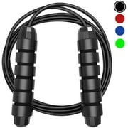 Zoogamo Tangle-Free Rapid Speed Adjustable Steel Jump Rope Workout with Foam Handles for Women, Men, and Kids Workout Gym Aerobic Exercise & Fitness (Black)