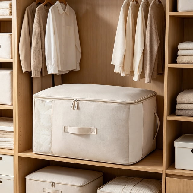 Storage Bag Extra Large Capacity Cotton Linen Breathable Organizer With Reinforced Handles for Clothes, Quilts, Under Bed, Closet, Moving, Space Saving