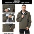 thumbnail image 4 of Xidunhg Men's Winter Skiing Jackets Water Resistant Warm Fleece Coats Parka Raincoats Snowboard Jacket with Hood Multi-Pocket Army Green M, 4 of 14