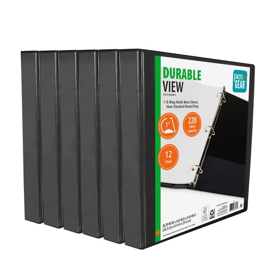 Pen + Gear 1-inch, Durable Binder, Slanted D-Rings, Black, 12 Pack