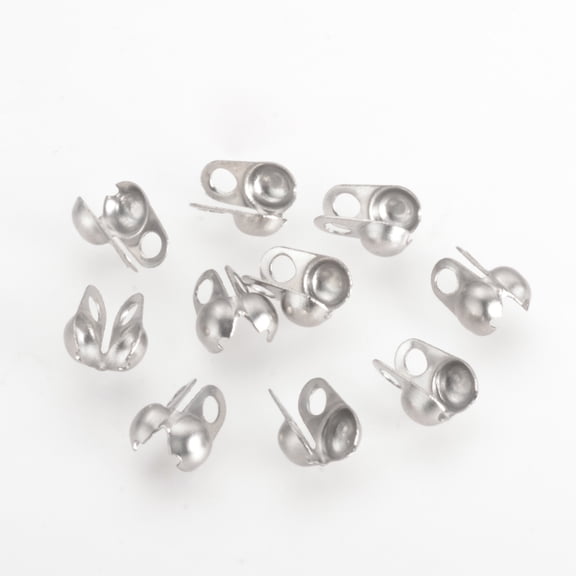 100pc Tarnish Resistant 304 Stainless Steel Bead Tips Calotte Ends Clamshell Knot Cover Stainless Steel Color 6x4.5mm Hole: 1.5mm Inner Size: 3mm