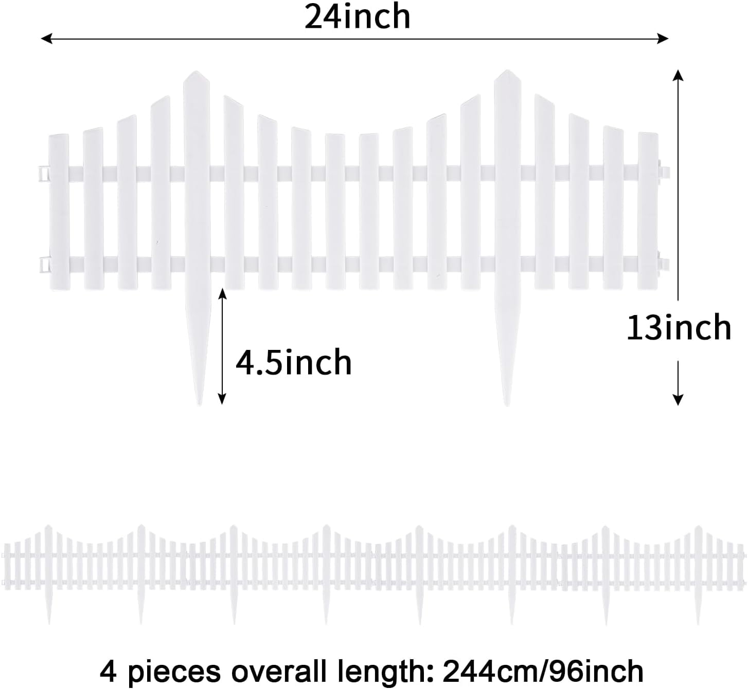 Sungmor 13 in x 24 in Vertical White Plastic Garden Border Edging, Easy Set, 4 Count
