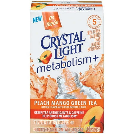 Crystal Light: Metabolism+ Peach Mango Green Tea 0.08 Oz Packets Drink Mix, 14 ct