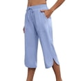 thumbnail image 4 of PWPSG Womens Split Hem Capri Pants, Drawstring Waist with Side Slit Design, Wrinkle Resistant Fabric with Loose Fit for Everyday Styling Blue S, 4 of 7