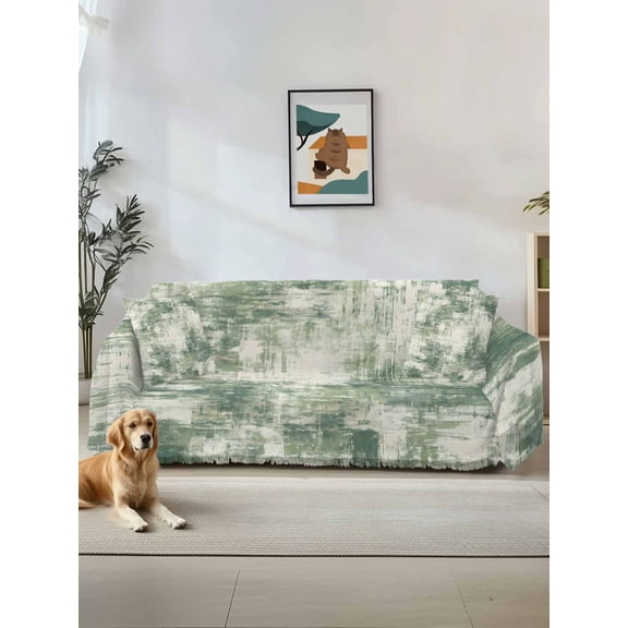 Sage Green Ombre Couch Cover, Gradient Abstract Art Vintage Grey Sofa Cover Blanket for 1 Seat Cushion, Sectional Sofa Slipcover Furniture Protector for Living Room Bedroom 71''x91''