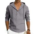 thumbnail image 3 of Maean Mens Cotton Linen Shirts with Hoodie Long Sleeve Button Neck Shirt Fashion Casual Vacation Tops, 3 of 7