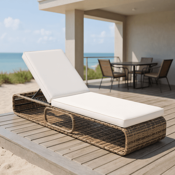 GVN Patio Lounge Chair,Outdoor Chaise Lounge Chair,7-Position Adjustable PE Rattan Outdoor Chaise Lounge Chair-White