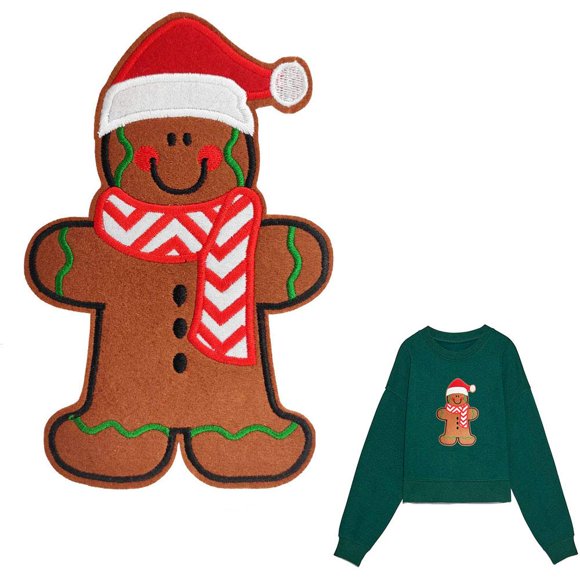 Kit de Bas de Noël Brodés 6.7 Pouces, Patchs en Feutre Thermocollants pour Homme en Pain d'Épice