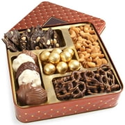 Chocolate Snack Assortment Gift Basket- Candy and Nuts Gift Tin for Fast Prime Delivery- Gourmet Treat Variety Present in Keepsake Tray Best Gift Idea for Men, Women, Him, Her- Bonnie and Pop