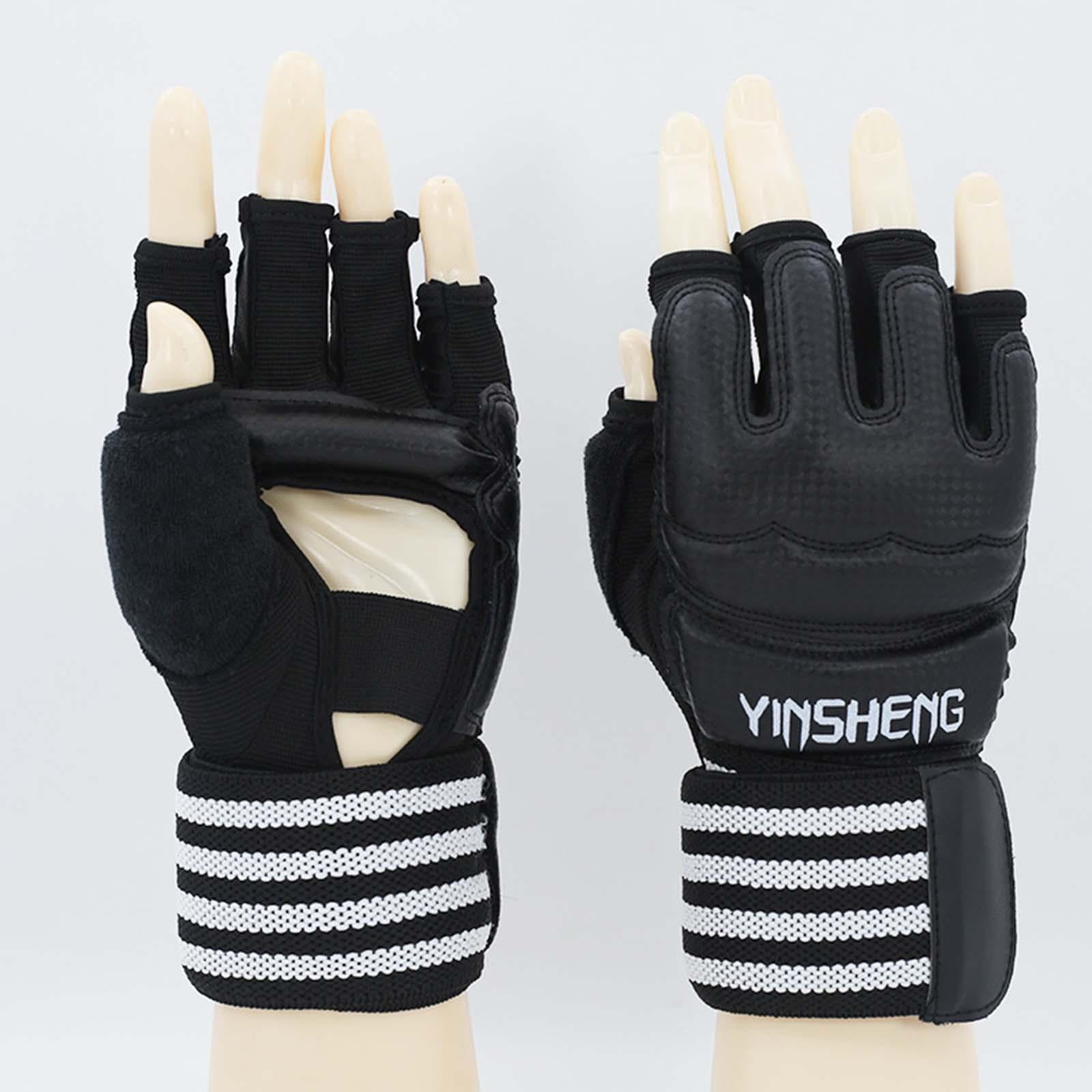 DimyFew 2 Pieces Boxing Training Gloves Half Finger PU Punching Mitts Cylindrical Fixing XS