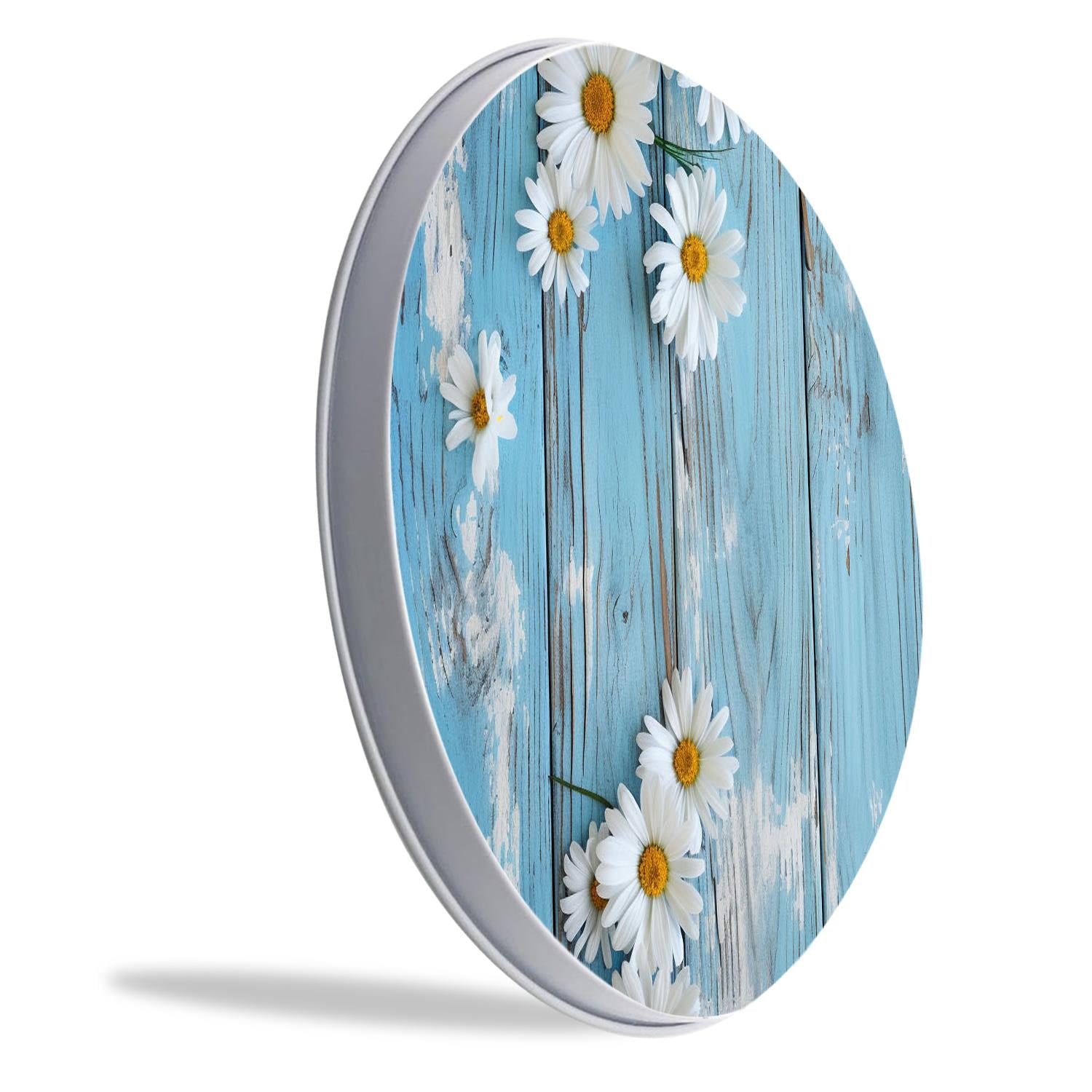 Decorative Stove Burner Covers 4 Pcs Metal Round Stove Burner Covers 8Inch And 10Inch for Home Decor Cooktop Decorative ,Daisy Flower on Blue Wooden Painting