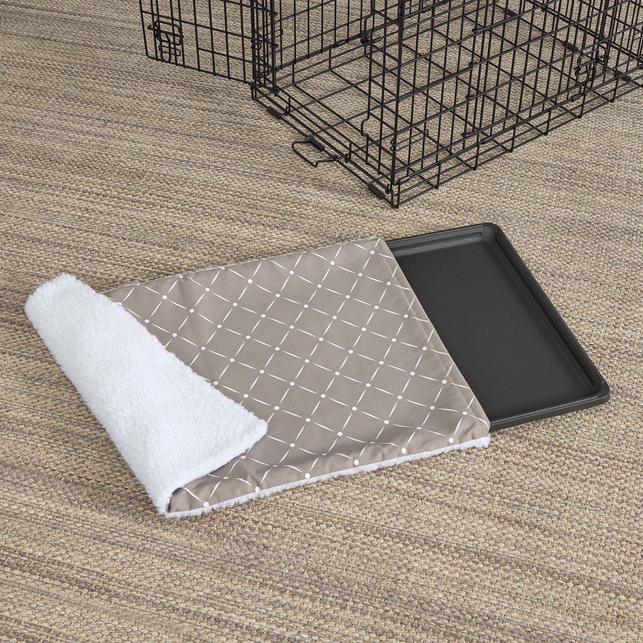 MidWest Homes for Pets QuietTime Reversible Dog Crate Pan Cover, 42 inch, Fleece, Mushroom Diamond
