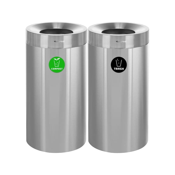 Alpine Industries Dual-Stream Compost/Trash Recycling Station 54-Gallon Stainless Steel