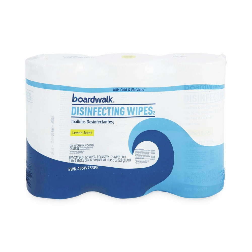 Boardwalk BWK455W753CT 7 in. x 8 in. Lemon Scent Disinfecting Wipes (4/Carton)