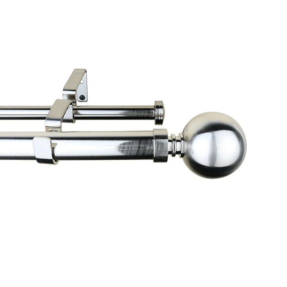 Meriville 1-Inch Diameter Ball Telescoping Double Window Treatment Curtain Rod, 28-Inch to 48-Inch, Satin Nickel