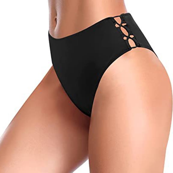 Conairie Womens Bikini Bottoms Full Coverage High Cut Bathing Suit Lightweight Ruched Scrunch Swimsuit Bottom Black XL