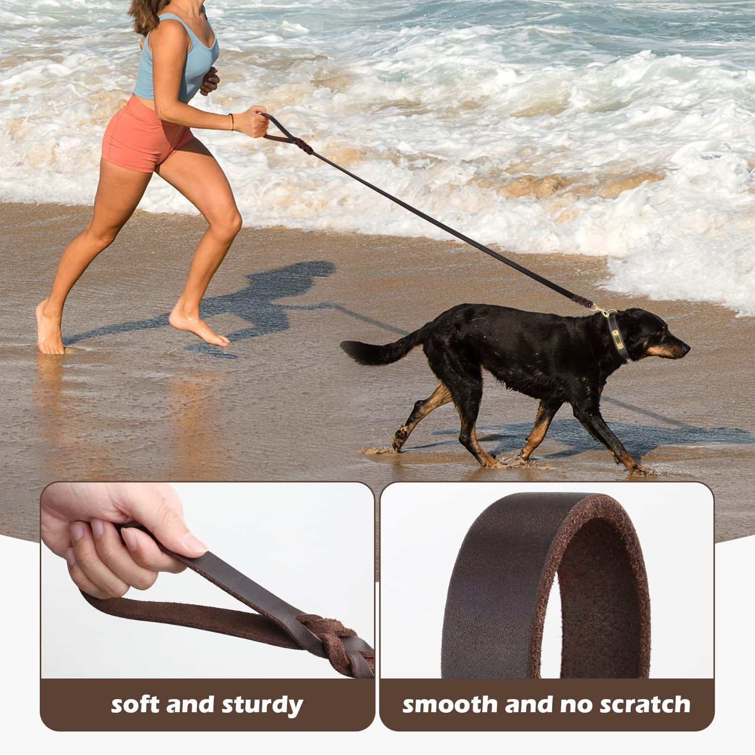 HAHDAXIA Braided Leather Dog Leash 6 5 4FT Strong and Durable Dog Training Leash Real Cowhide Leather Dog Leashes for Large Medium Small Breed Dogs