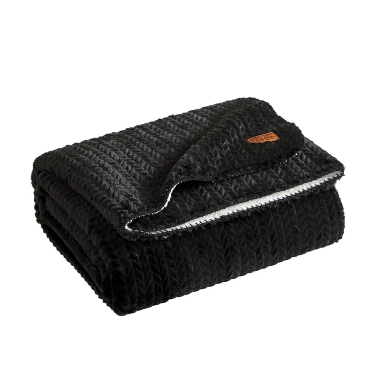 Dearfoams Reversible Embossed Faux Fur Black Throw Blanket photo 5