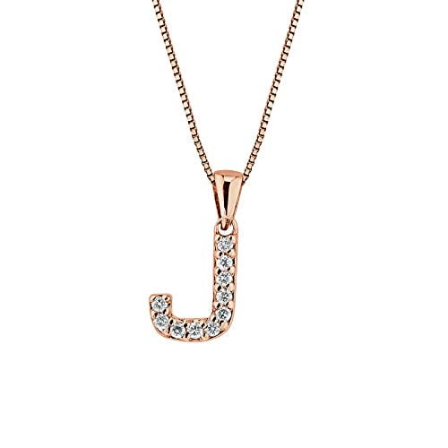 14K Rose Gold Letter J Diamond Initial Pendant Necklace (1/10cttw) 18-inch Box Chain by Diamond Wish, Women's, Size: One size, Grey Type