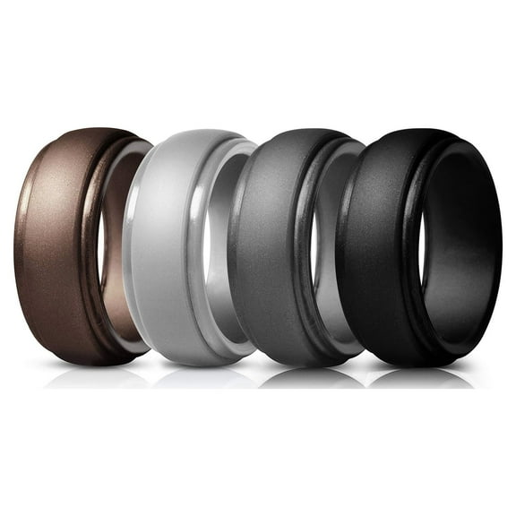 4pcs Soft Silicone Wedding Rings for Men, DISEN Engagement Rings, Safe Wedding Bands for Crossfit, Workout, Size 9/10inch