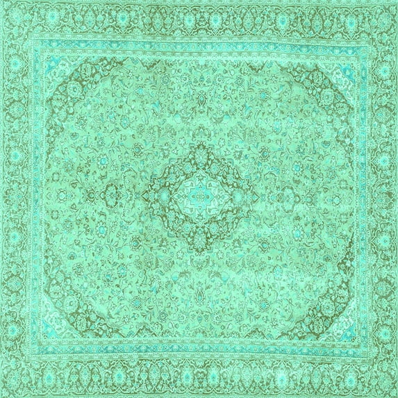 Ahgly Company Indoor Square Abstract Turquoise Blue Modern Area Rugs, 7' Square