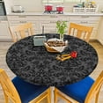 thumbnail image 6 of Black Damask Round Fitted Tablecloth Vintage Floral Traditional Style Ethnic Style Elastic Edge Tablecloth Waterproof Oilcloth Table Cover for 40"-44", 6 of 6
