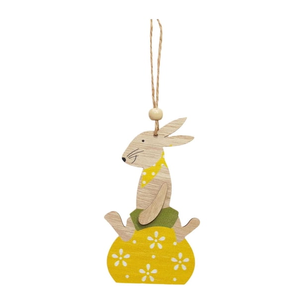 Colgante festivo de Pascua con forma de corazón y conejo de madera