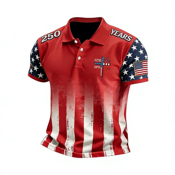 Men Short Sleeve Polo Shirt 4th Of July Independence Day USA 250th Anniversary Patriotic Commemorative Top Watermelon Red
