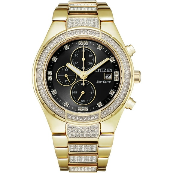 Citizen Men's Eco-Drive Crystal Accented Chronograph Gold-Tone Stainless Steel Watch - CA0752-58E