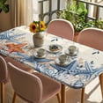 thumbnail image 3 of Blue Coastal Table Cloths for 4 Foot Rectangle Tables, Summer Beach Starfish Weeping Eucalyptus Retro Patio Waterproof Elastic Fitted Tablecloths, Washable Rectangular Table Cover for Camping, 3 of 8
