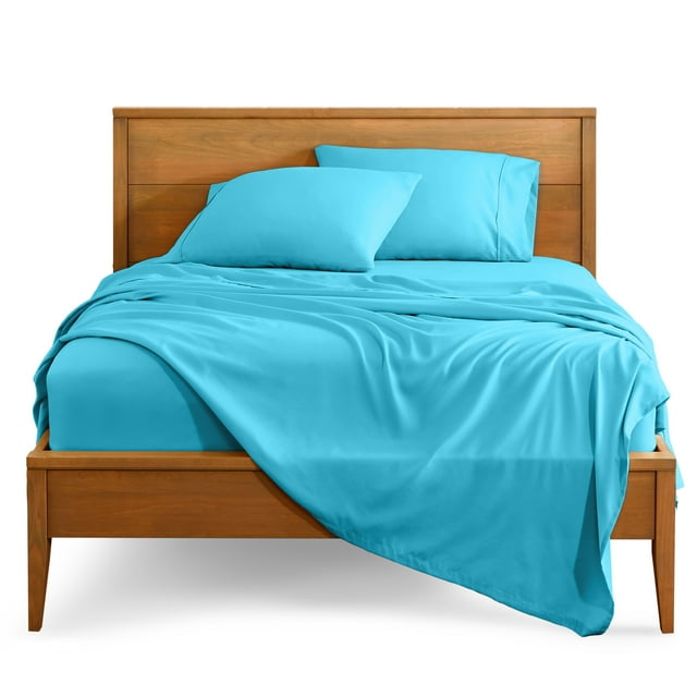 Bare Home Premium 1800 Collection 4-Piece Bed Sheet Set, Split Head Flex King, Aqua