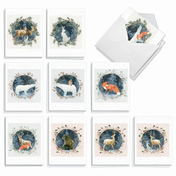 The Best Card Company 20 Assorted Christmas Notecards Box Set 4 x 5.12 Inch with Envelopes (10 Designs, 2 Each) Winter Village AM7804XSG-B2x10
