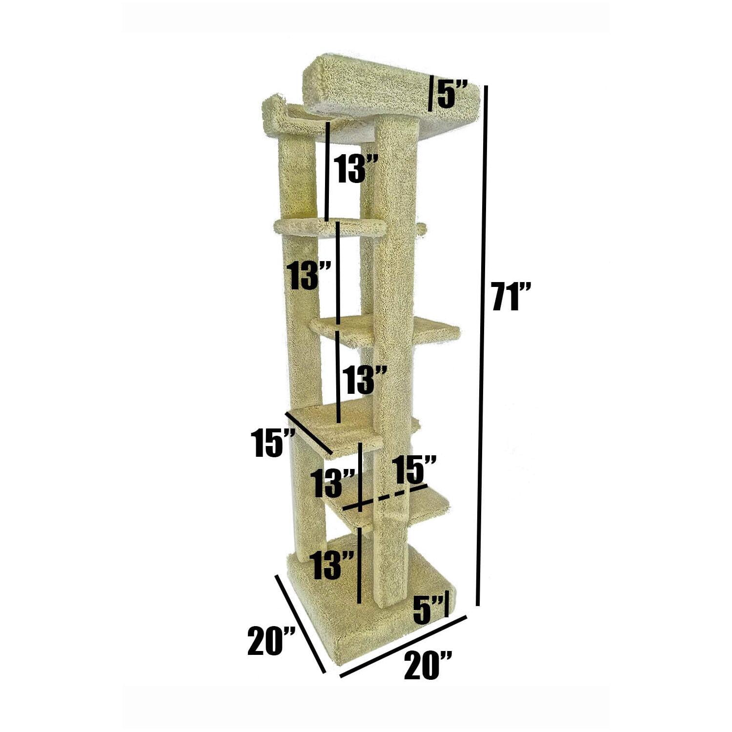 70"H New Cat Condos Solid Wood Cat Tree and Cat Tower for Large Cats-Color:Brown,Style:5-Level/70 inch